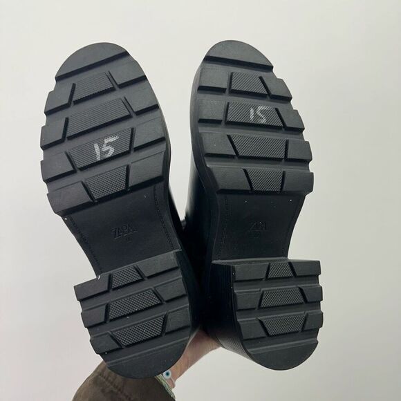 Zara Women’s Black Ribbed Sock Ankle Boots With Track Sole - Picture 12 of 13